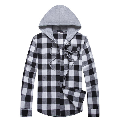 Men's Flannel Plaid Classic Hooded Fashion Dynamic Long Sleeves Shirts