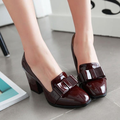 Chunky High Heelss Bow Shallow Toe Women Chunky Pumps Shoes Woman