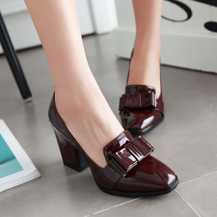 Patent Leather Bowtie Women High Heeled Shoes MF9903