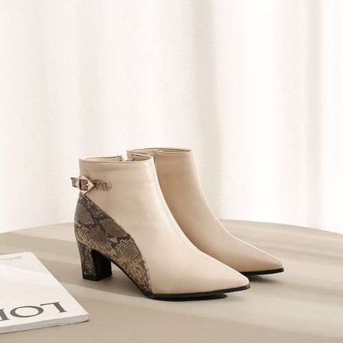 Pointed Toe Buckle Zip Women's High Heeled Ankle Boots