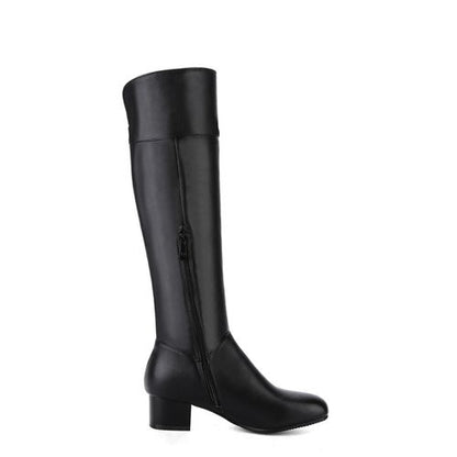 Women Zip Low Heels Knee High Boots