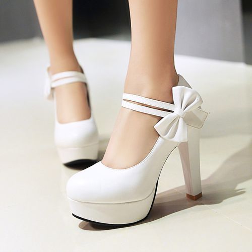 Women Bowtie High Heels Chunky Heel Platform Pumps