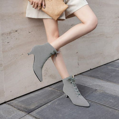 Pointed Toe Lace Up Women's High Heeled Ankle Boots