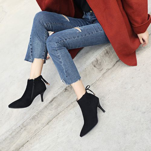 Pointed Toe Zip Knot Women's High Heeled Ankle Boots