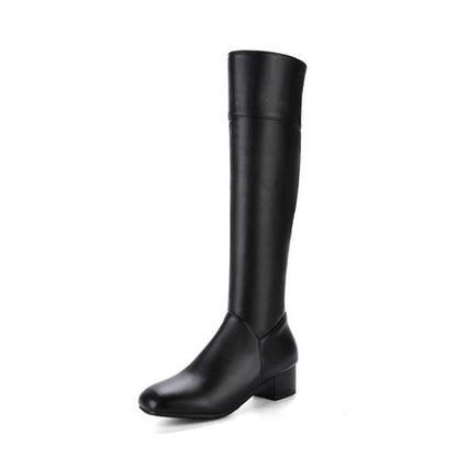 Women Zip Low Heels Knee High Boots