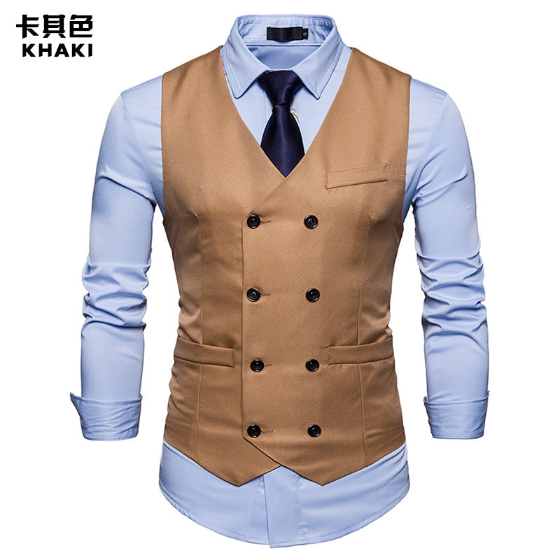 Men's Fashion Double Breasted Gentleman Suit Casual Vest