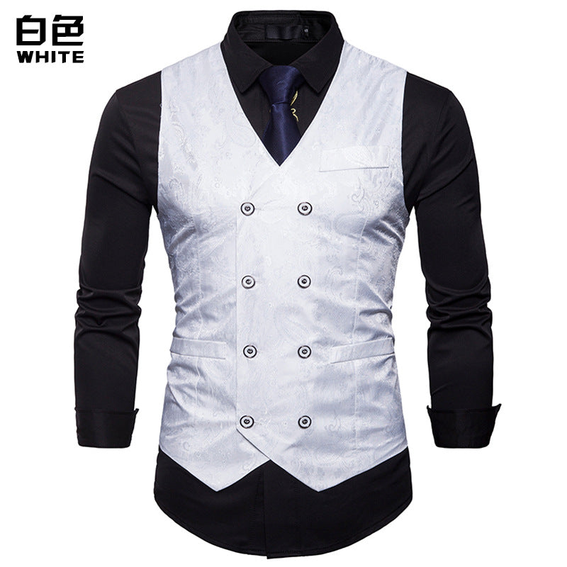 Men's Fashion Color Block Gentleman Suit Casual Printing Vest