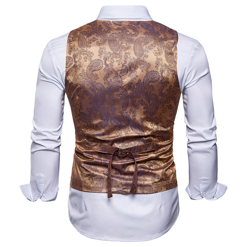 Men's Fashion Color Block Gentleman Suit Casual Printing Vest
