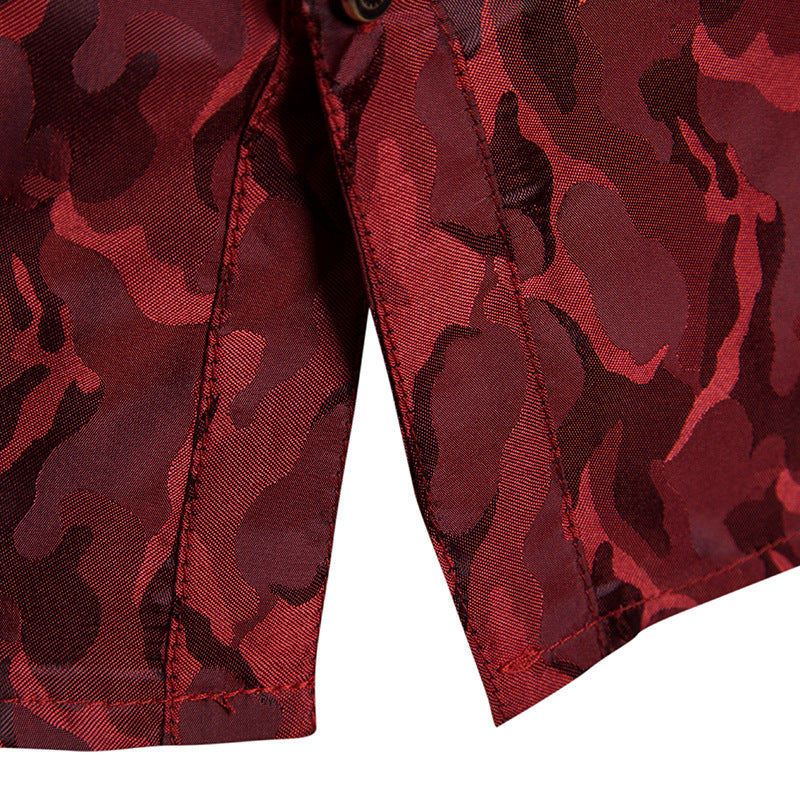 Men's Shinny Night Club Camouflage Design Silk Fashion Turndown Long Sleeves Shirts