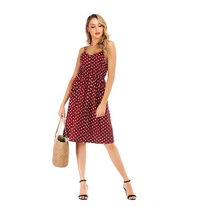 Sexy Polka Dot Suspender Skirt Polka Dot Printed Skirt with Big Pendulum Women Dresses