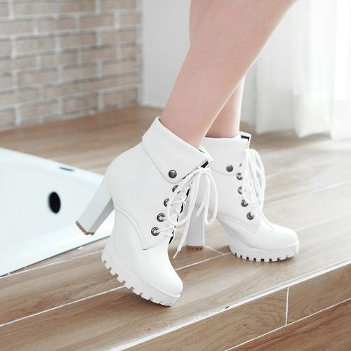 Public Desire Infatuated lace up front knee boots in white | ASOS