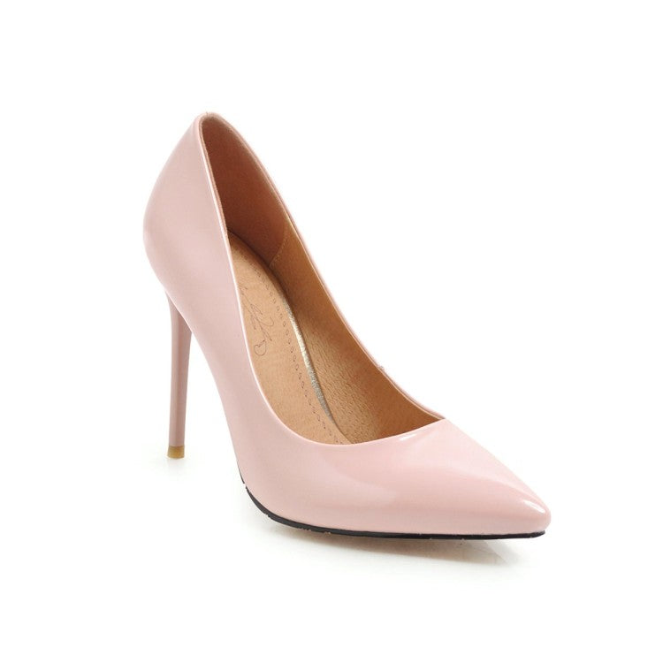 Patent Leather Pointed Toe Pumps Women High Heels Dress Shoes 5893