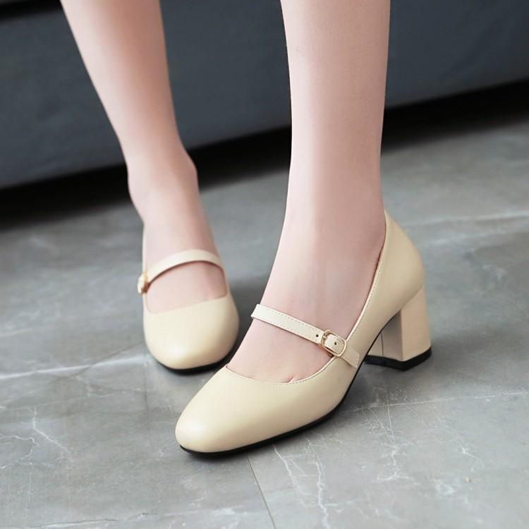 Lady Shallow Mouth Square Head Thick Heel Student Shoes Woman Chunky Heels Pumps
