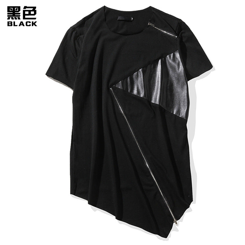 Men's Street Style Hip-Hop Round Neck Fashion Personality Hem Short Sleeves T-shirt