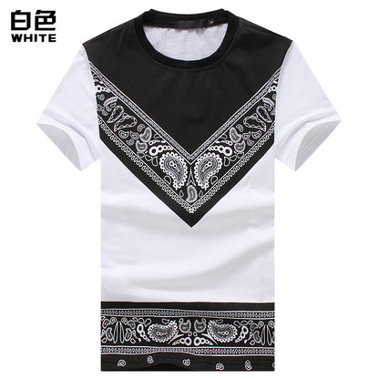 Men's Round Neck Fashion Short Sleeves Ethnic Printing All-Matching T-shirt