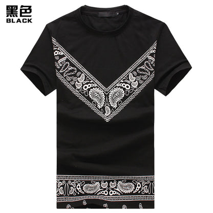 Men's Round Neck Fashion Short Sleeves Ethnic Printing All-Matching T-shirt