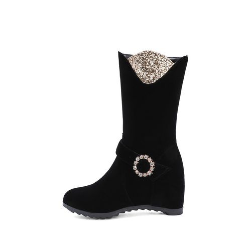 Women Sequined Wedge Mid Calf Boots Winter Shoes