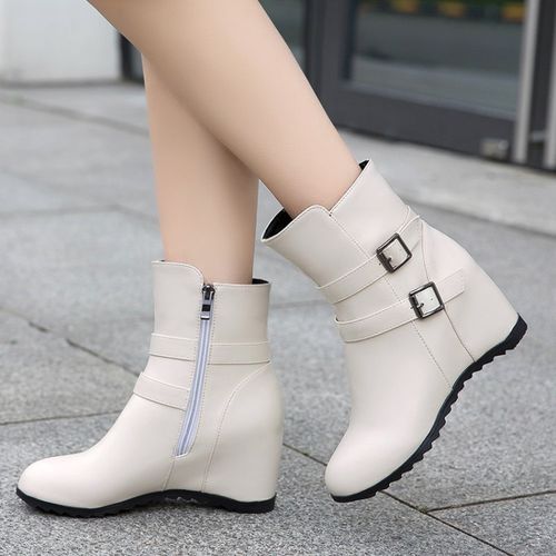 Women Buckle Wedges Heeled Short Boots Winter Shoes