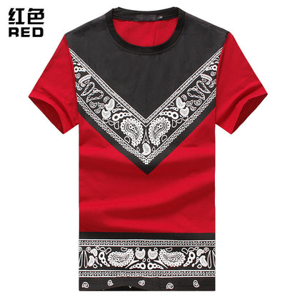 Men's Round Neck Fashion Short Sleeves Ethnic Printing All-Matching T-shirt