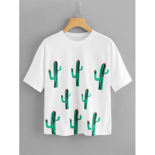 Cotton Printed Cactus Loose Plus Size Women T Shirts