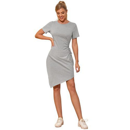 Ins Round Collar Beam Waist Slim Fashion Hollow Out Women's Dresses