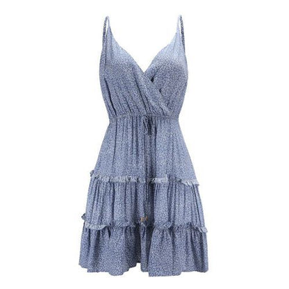 Print Floral Shoulder Lace-up Holiday Women's Dresses