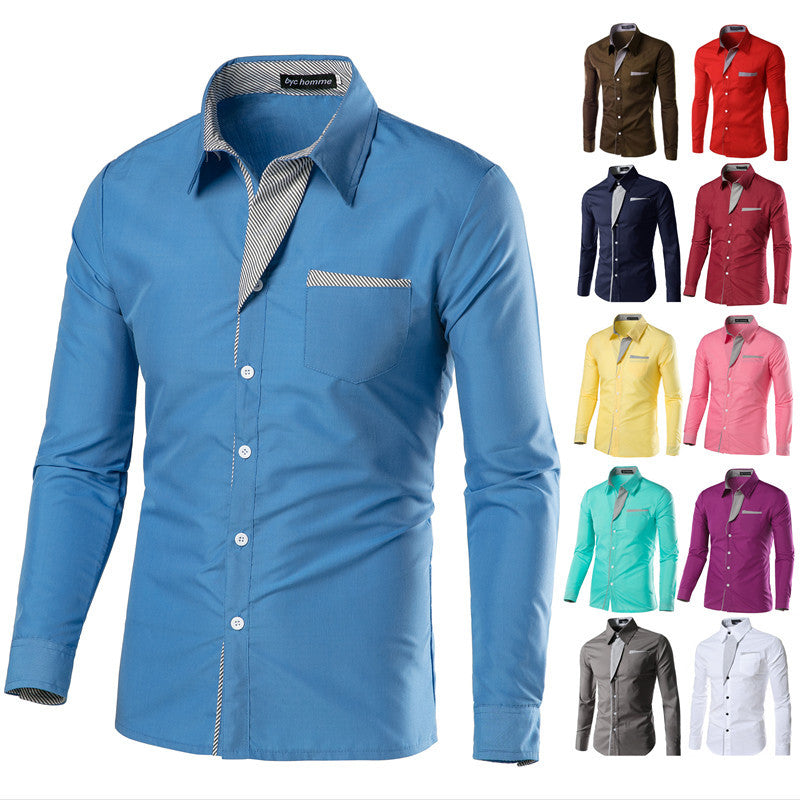 American Casual Style Shirt Long Sleeves Slimming Cotton Shirt Collar Elasticated Slimming Cotton Shirt For Men 8261