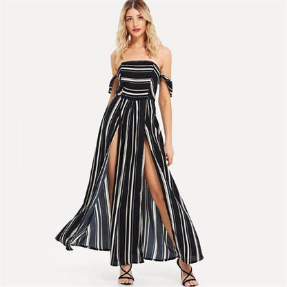 Tube Top Off Shoulder Slit Irregularity Mid Long Long Women's Dresses