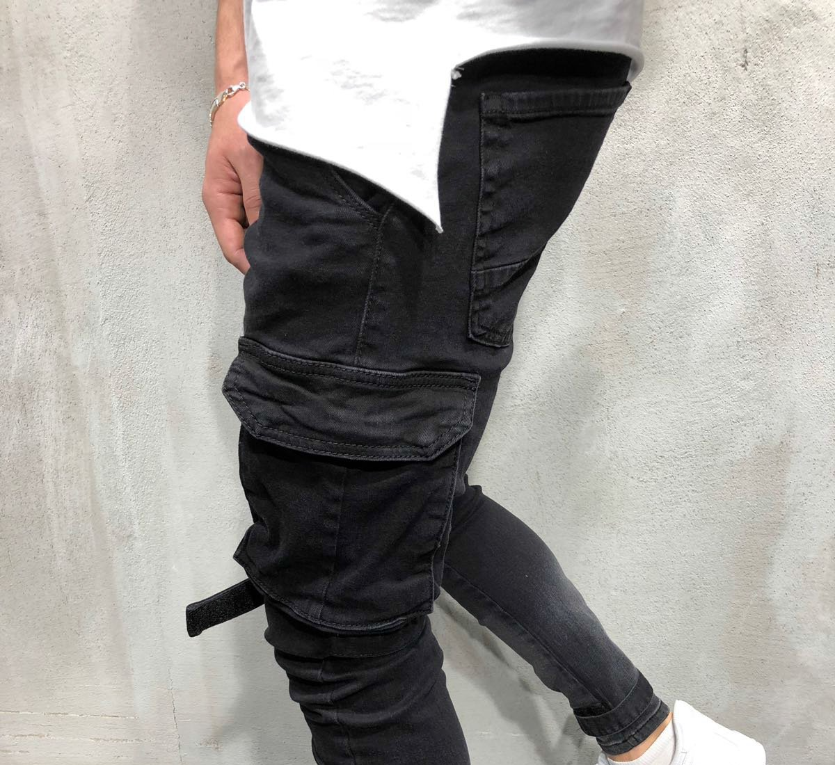 Men's Slim Leg Zipper Worn-out Hole Jeans Pencil Pants