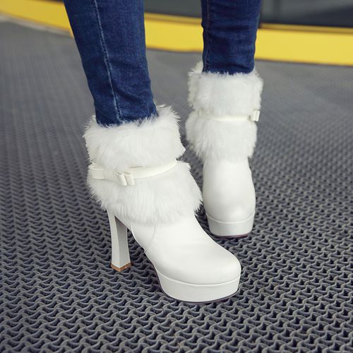 Women Bow Tie High Heels Short Boots Winter Shoes