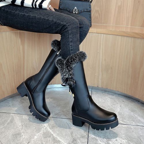 Women Faux Fur Mid Calf Boots Winter Shoes
