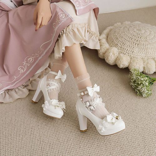 Women High Heel Platform Pumps Mary Janes Shoes with Bowtie