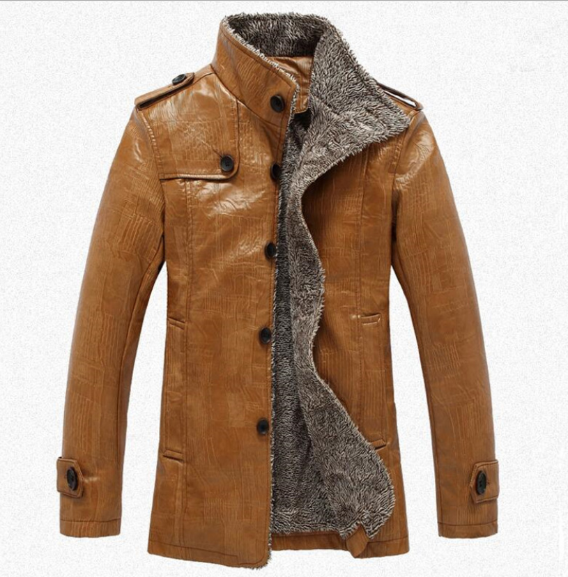 Stand Collar Flocking Single Breasted PU-Leather Jacket 1128 – meetfun