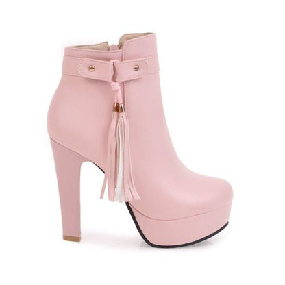 Women's Tassel High Heels Platform Short Boots