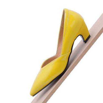 Women Patent Leather Low Heeled Chunky Heels Pumps