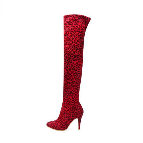 Women Leopard Print High Heels Knee High Boots