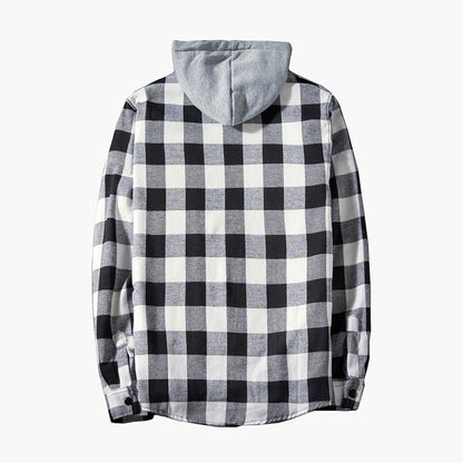 Men's Fashion Hooded Plaid Color Block Long Sleeves Shirts