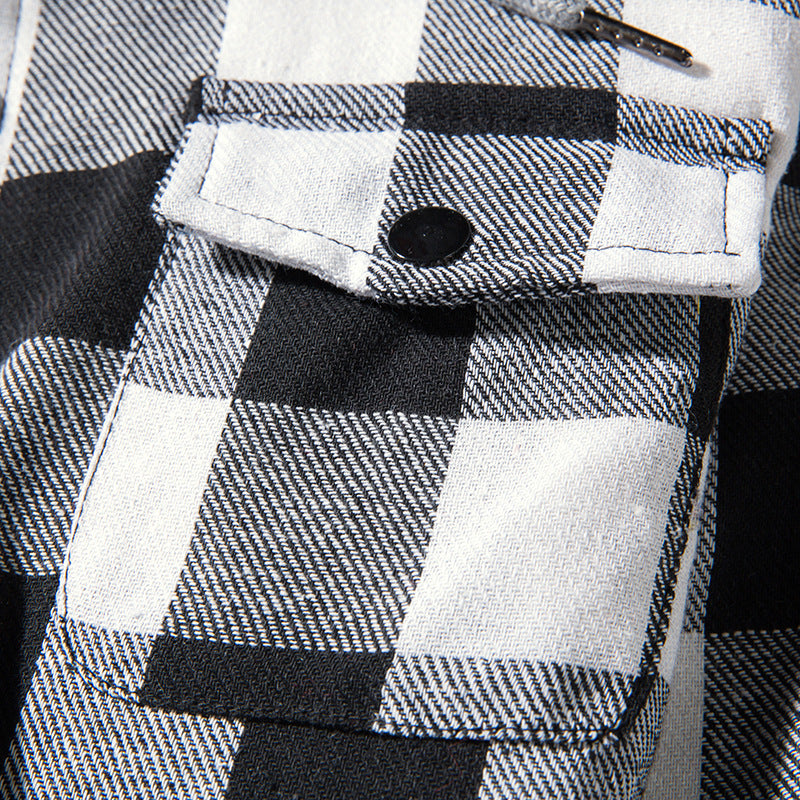 Men's Fashion Hooded Plaid Color Block Long Sleeves Shirts