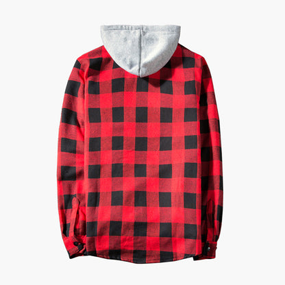 Men's Fashion Hooded Plaid Color Block Long Sleeves Shirts