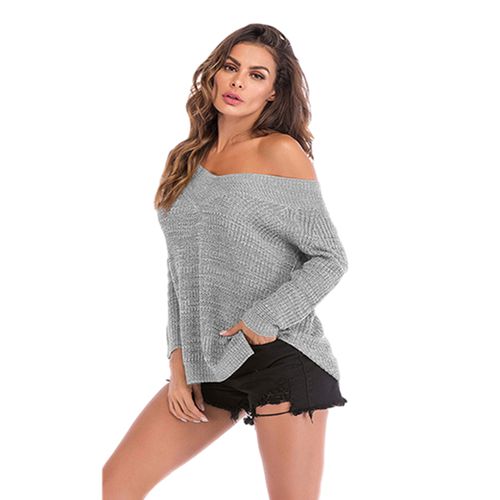 Sexy Big V-neck Off Shoulder Crochet Sweater Women's Spring Sweater