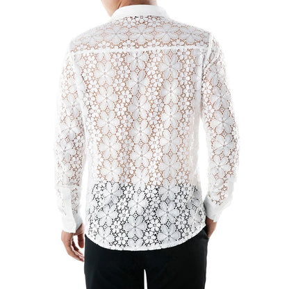 Men's Lace Solid Color Fashion Design Long Sleeves Turndown Shirts