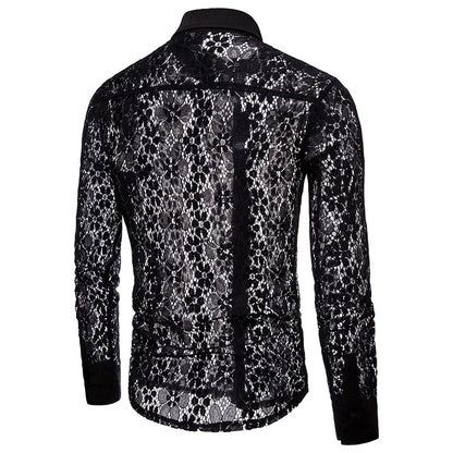 Men's Lace Solid Color Fashion Design Long Sleeves Turndown Shirts