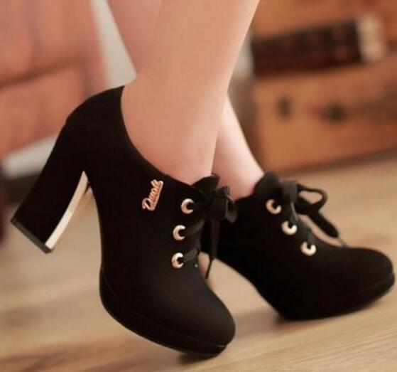 Lace Up Thick Heels High Heel Shoes Woman 1503