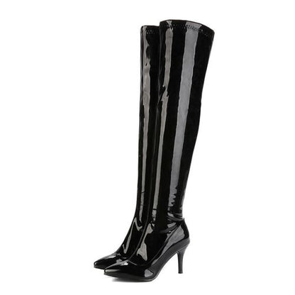 Pointed Toe Zipper Women High Heel Knee High Boots