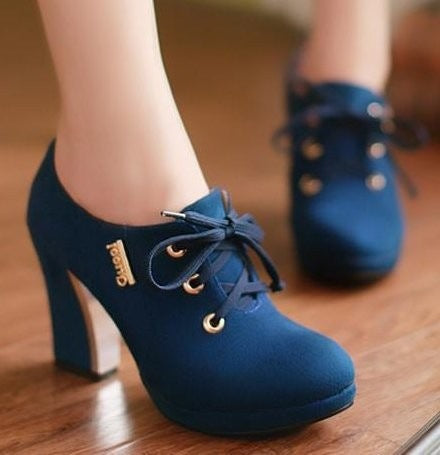 Lace Up Thick Heels High Heel Shoes Woman 1503