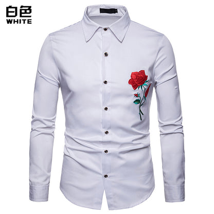 Men's Ethnic Rose Embroidered TurndownPlus Size Long Sleeves Shirts