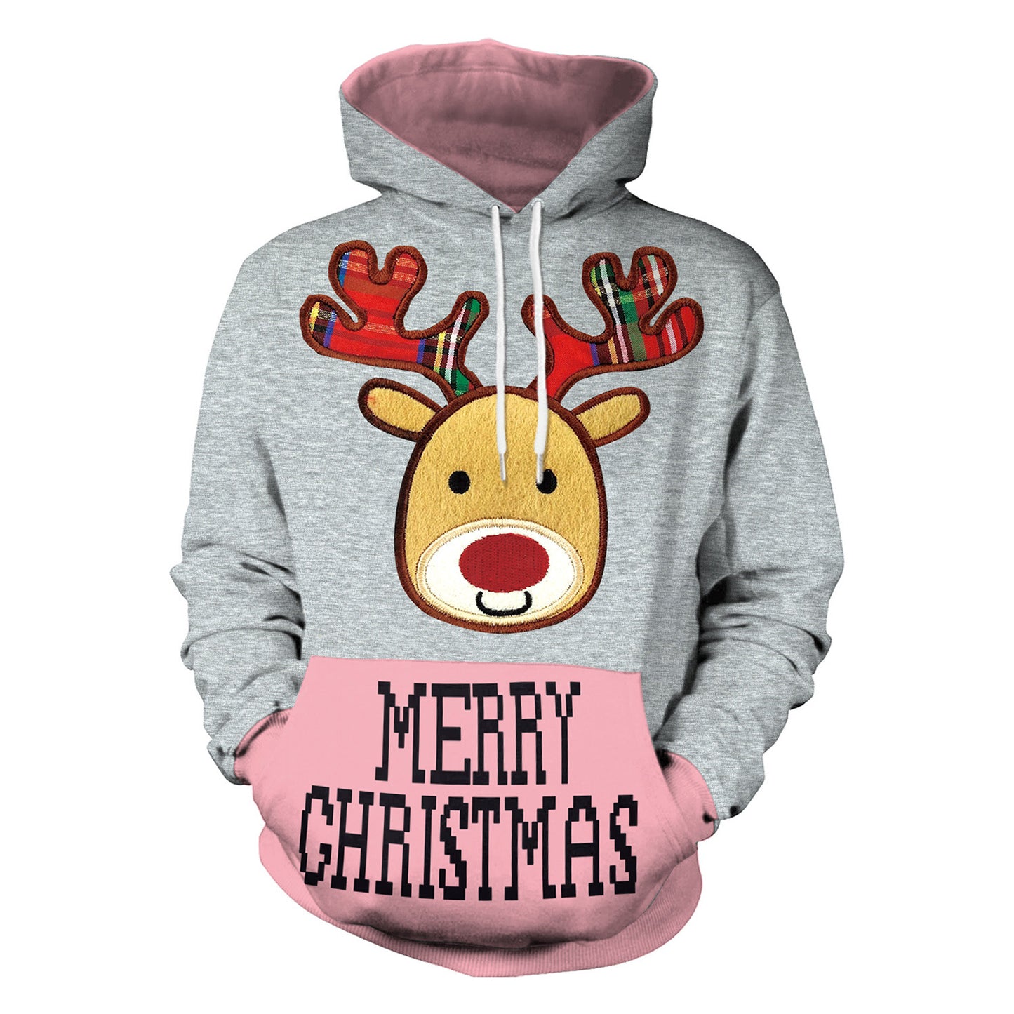 Couple Christmas Fawn Printed Loose Casual Hooded Sweater