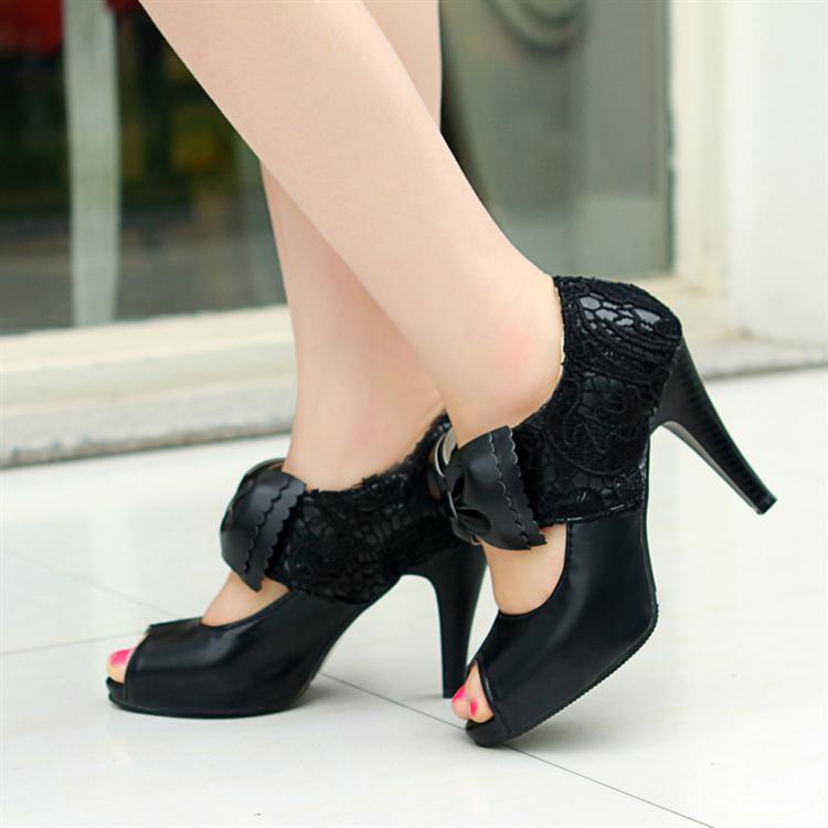 Women's Peep Toe Bowtie Sandals High Heels Shoes 4715