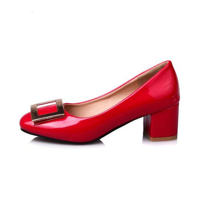 Patent Leather Women Pumps Mid Heels Shoes Woman