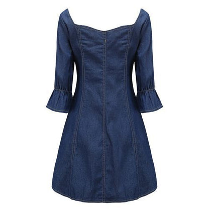 Denim Square Neck Lantern Sleeve Mid Sleeve A-line Women's Dresses